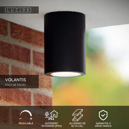 Lucide VOLANTIS - Foco de techo Dentro/Fuera - Ø 10,8 cm - 1xE27 - IP54 - Negro - USP